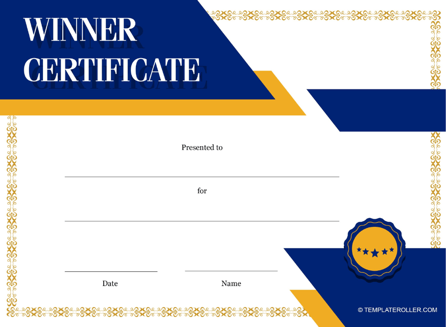 Winner Certificate Template - Blue Download Pdf
