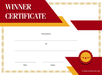 Document preview: Winner Certificate Template - Red