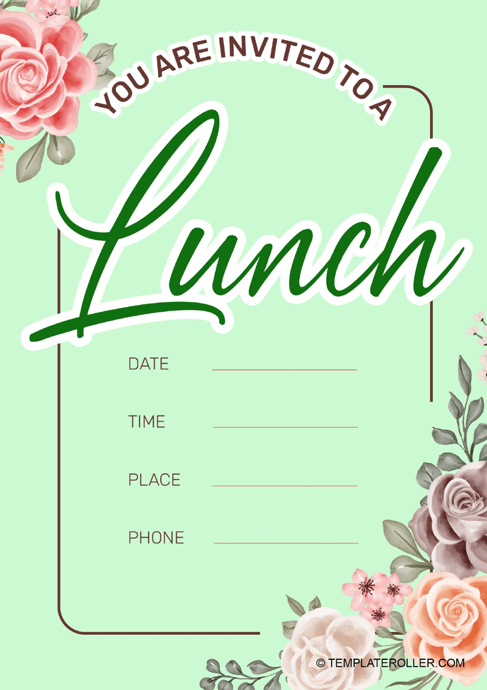 Lunch Invitation Template in Light Green - Preview Image