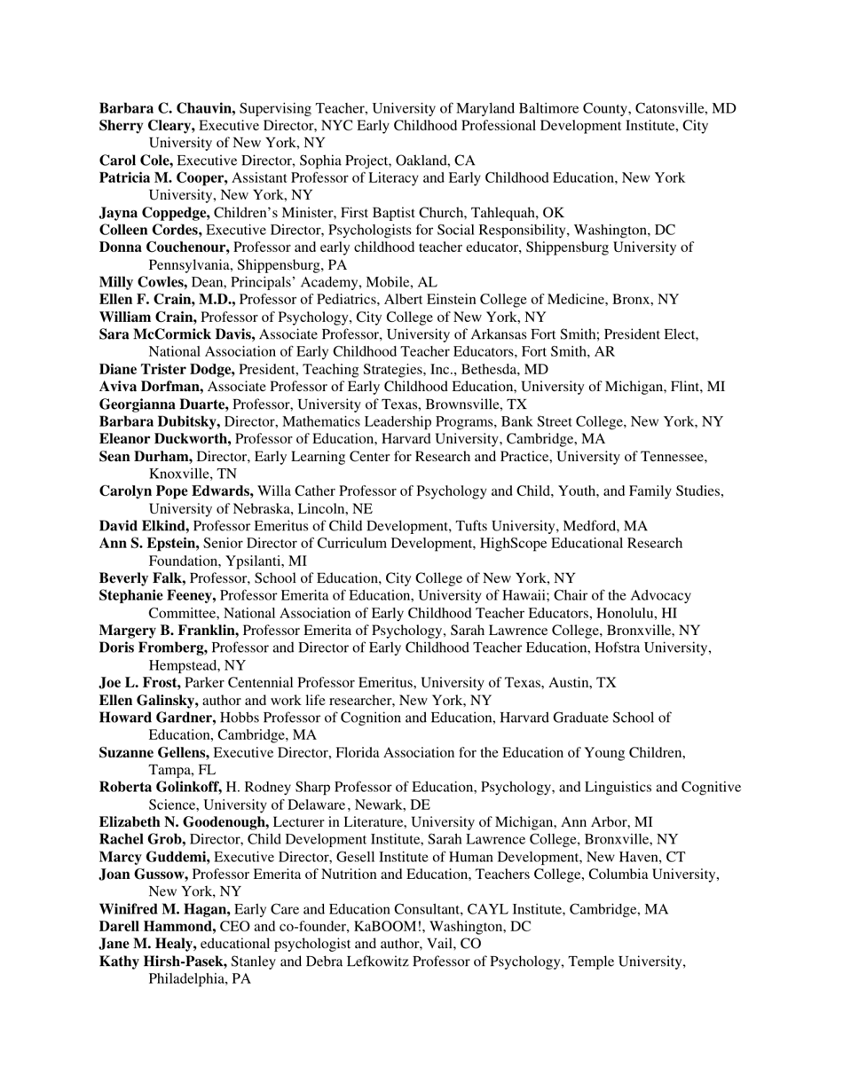 Joint Statement of Early Childhood Health and Education Professionals on the Common Core Standards Initiative - Alliance for Childhood, Page 3