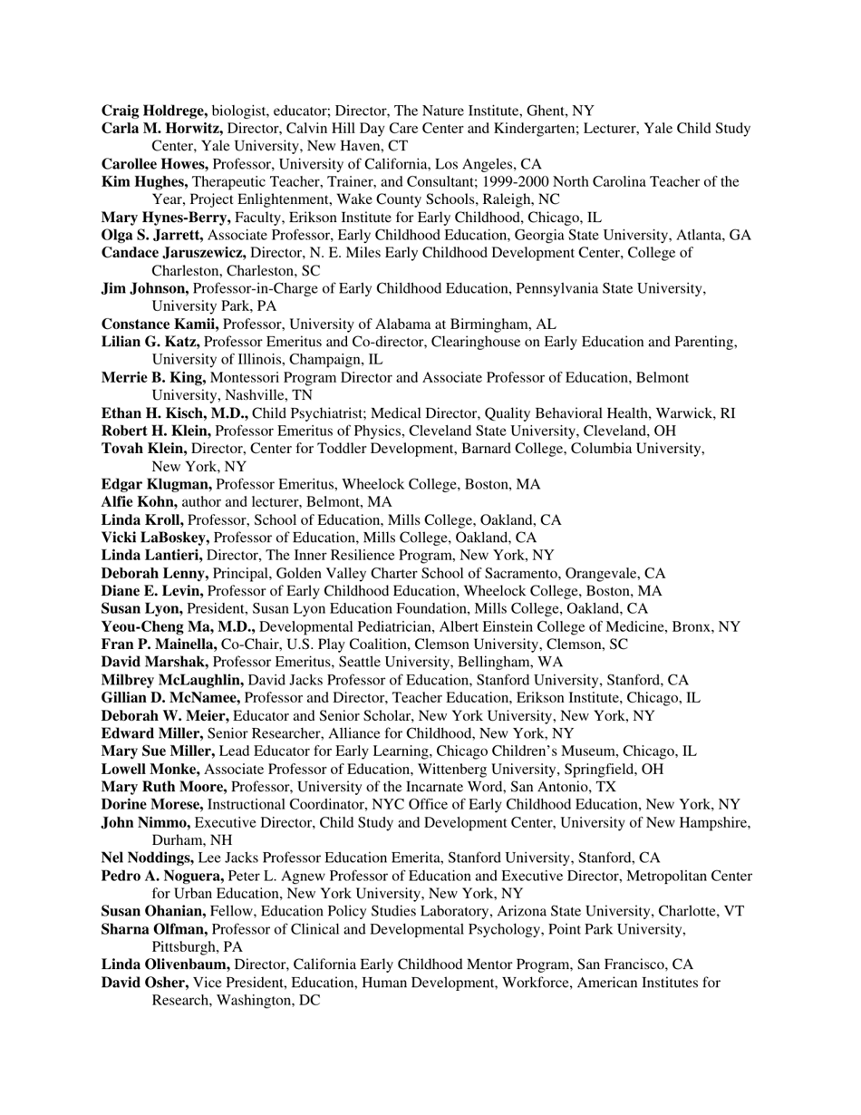 Joint Statement of Early Childhood Health and Education Professionals on the Common Core Standards Initiative - Alliance for Childhood, Page 4