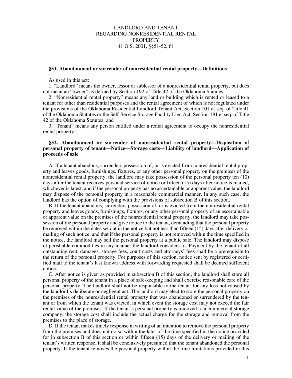 Non-residential / Residential Landlord and Tenant Acts - Oklahoma, Page 3