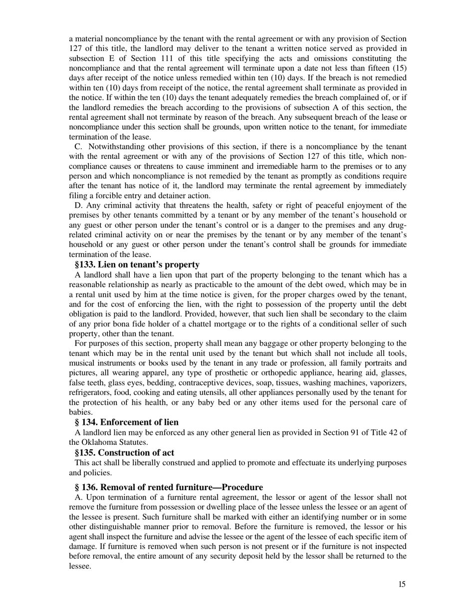 Non-residential / Residential Landlord and Tenant Acts - Oklahoma, Page 15