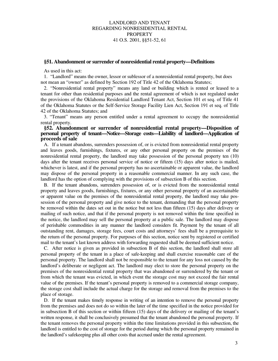Non-residential / Residential Landlord and Tenant Acts - Oklahoma, Page 3