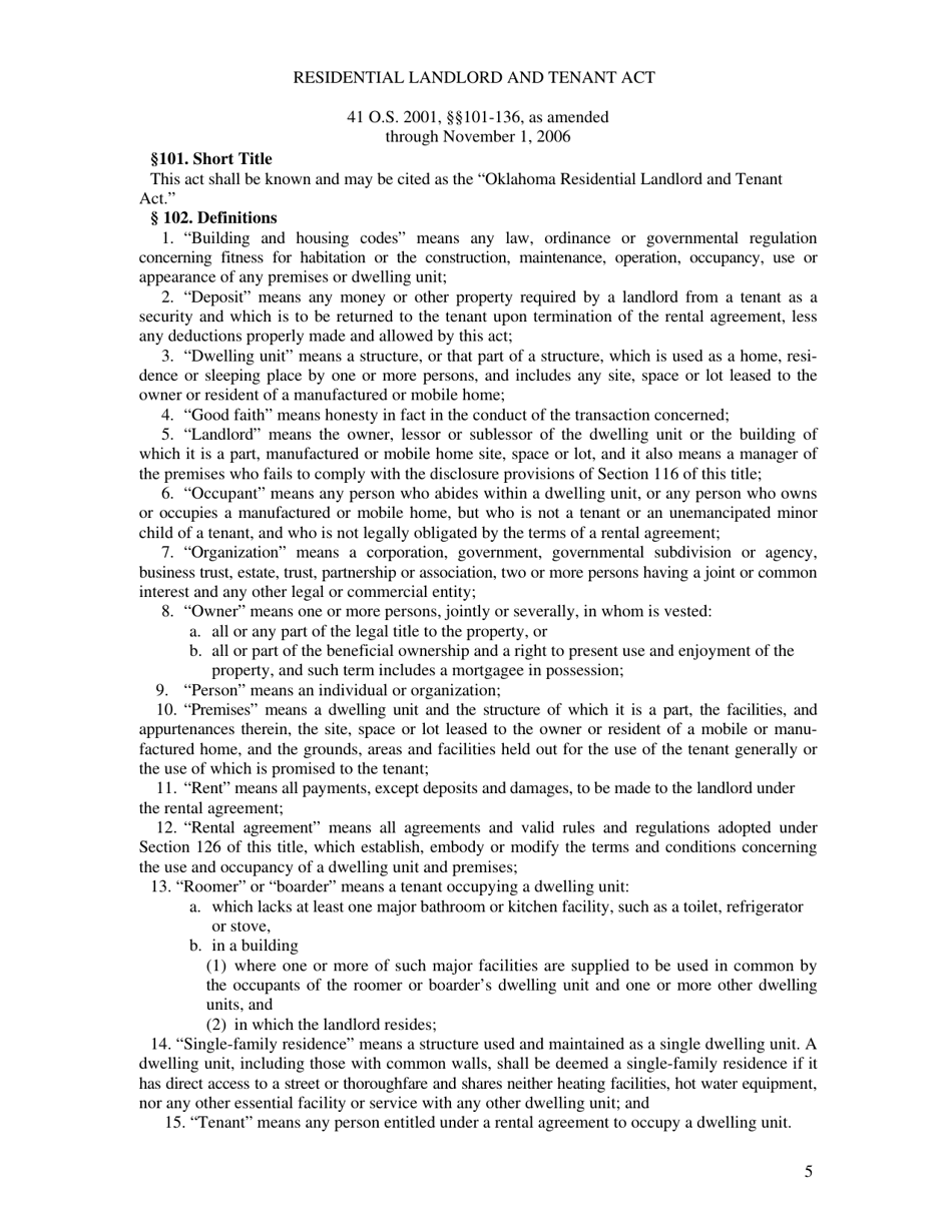 Non-residential / Residential Landlord and Tenant Acts - Oklahoma, Page 5