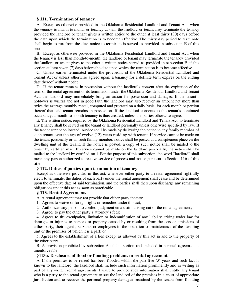 Non-residential / Residential Landlord and Tenant Acts - Oklahoma, Page 7
