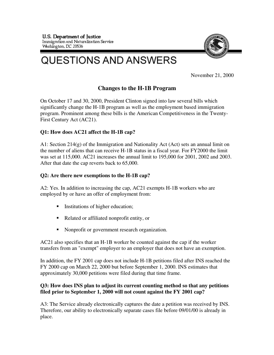 Changes to the H-1b Program: Questions and Answers, Page 1