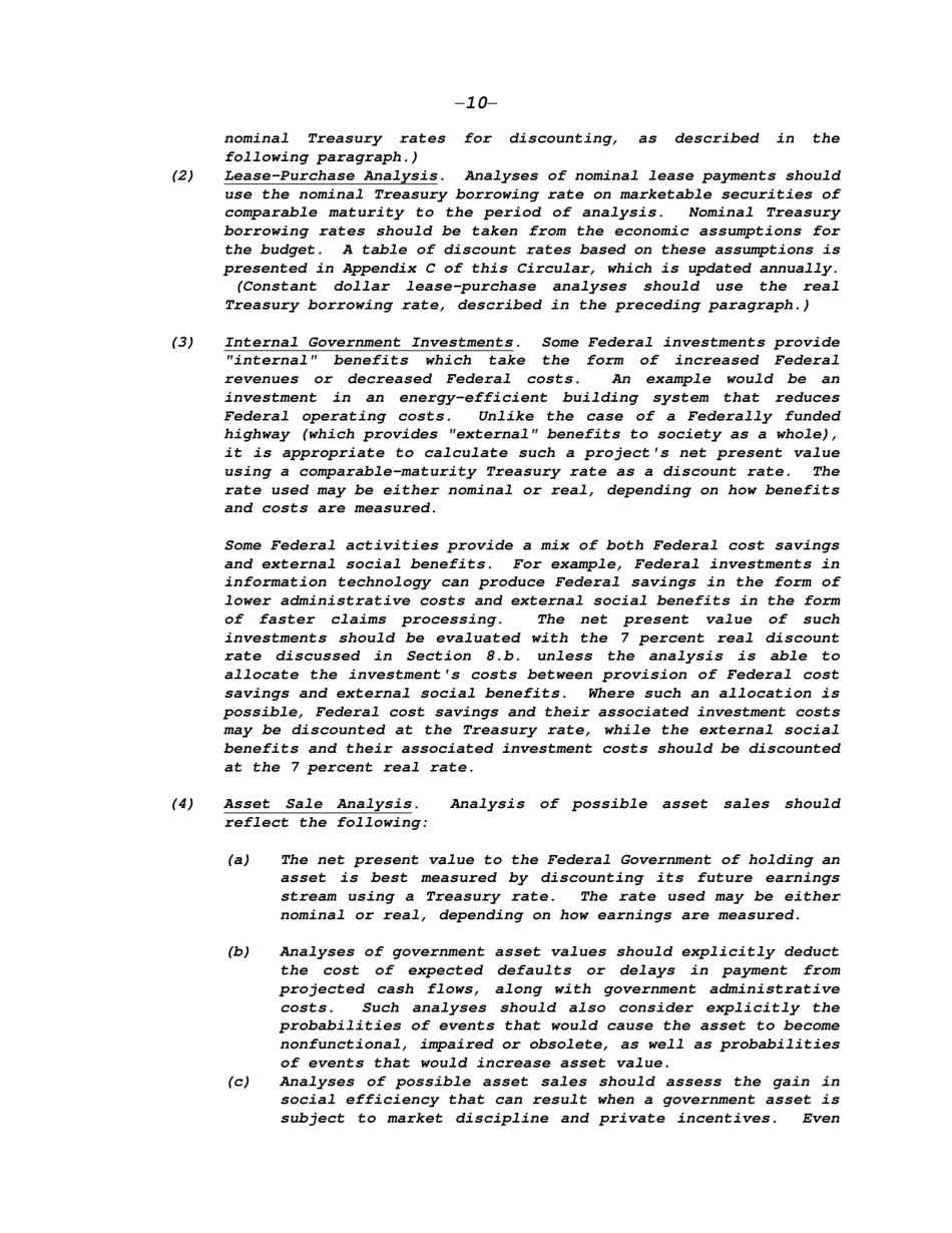Circular a-94: Guidelines and Discount Rates for Benefit-Cost Analysis of Federal Programs, Page 10