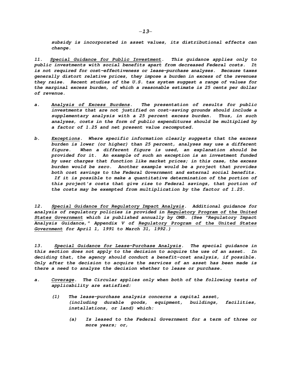 Circular a-94: Guidelines and Discount Rates for Benefit-Cost Analysis of Federal Programs, Page 13