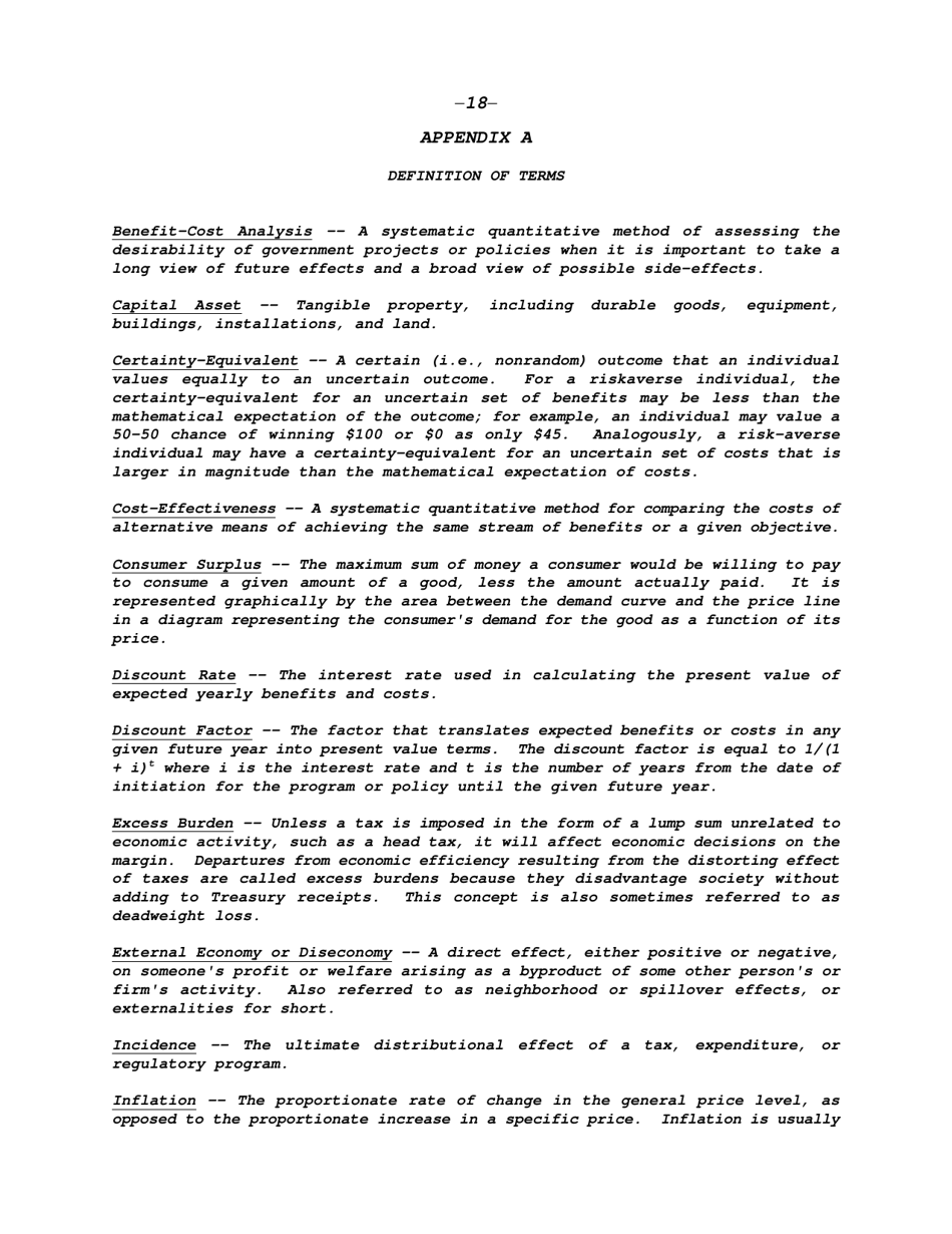 Circular a-94: Guidelines and Discount Rates for Benefit-Cost Analysis of Federal Programs, Page 18