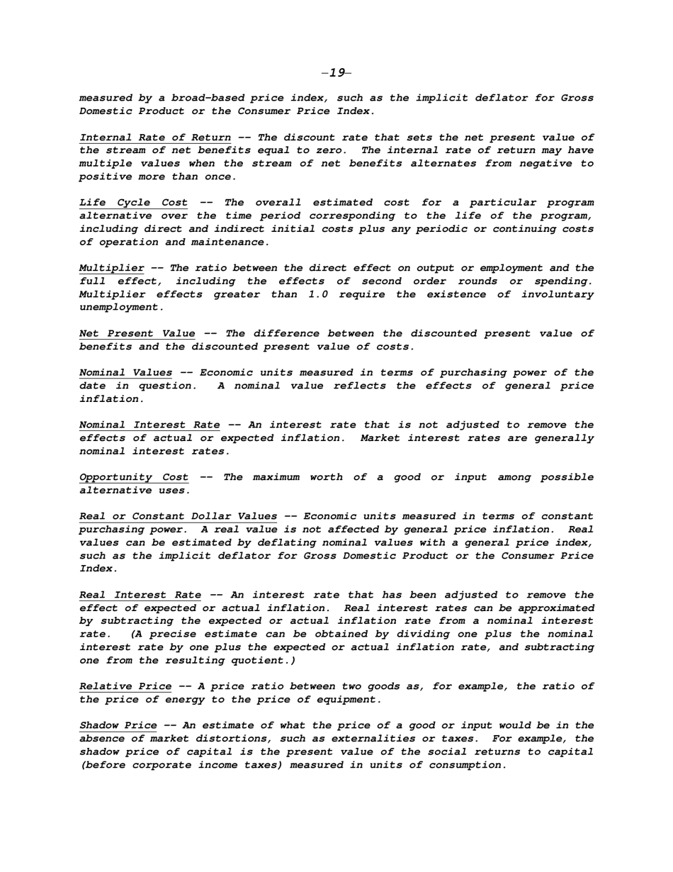 Circular a-94: Guidelines and Discount Rates for Benefit-Cost Analysis of Federal Programs, Page 19