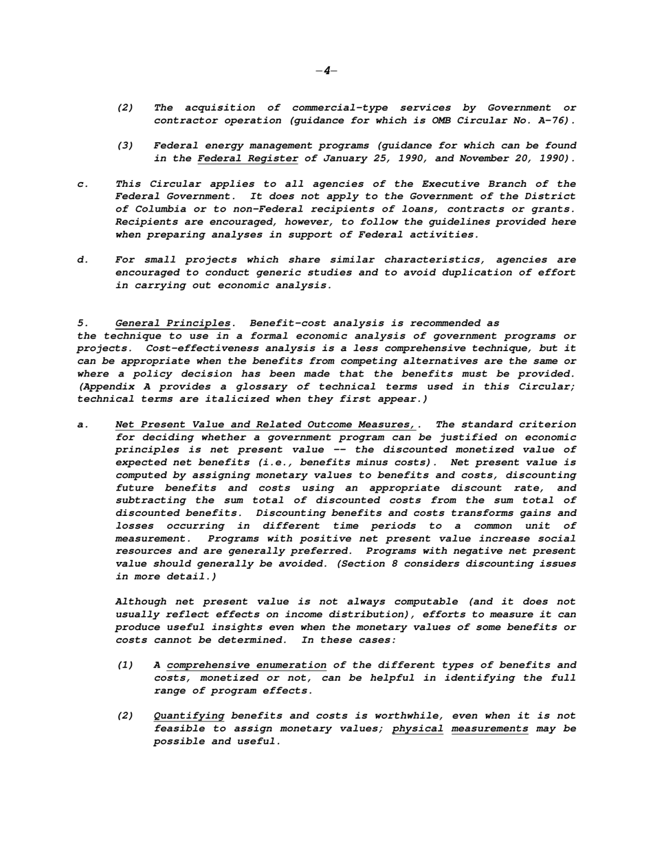 Circular a-94: Guidelines and Discount Rates for Benefit-Cost Analysis of Federal Programs, Page 4