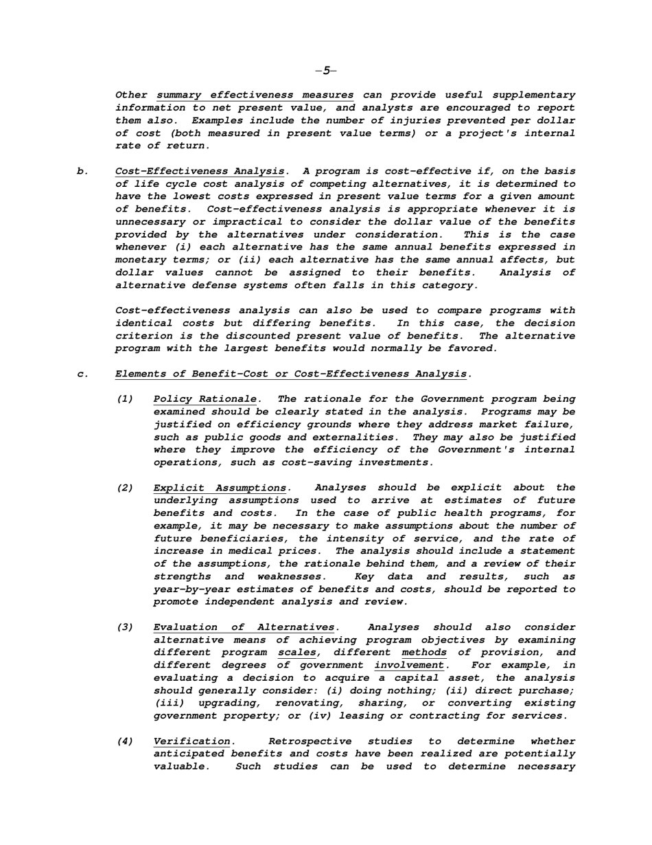 Circular a-94: Guidelines and Discount Rates for Benefit-Cost Analysis of Federal Programs, Page 5