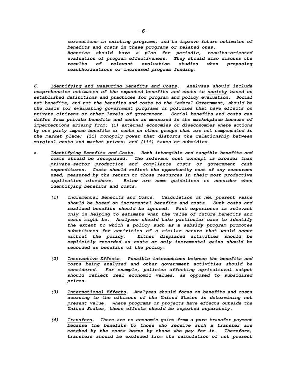 Circular a-94: Guidelines and Discount Rates for Benefit-Cost Analysis of Federal Programs, Page 6