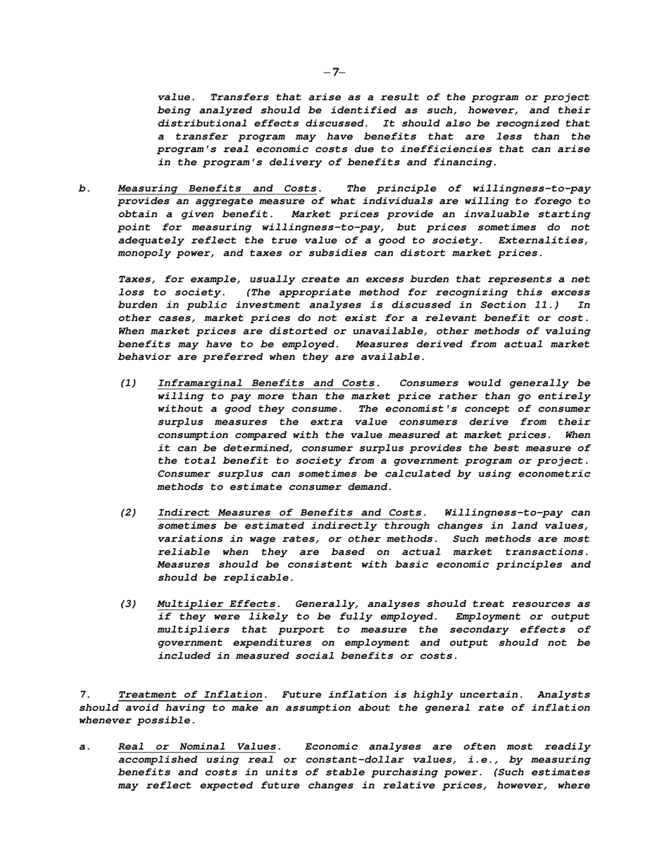 Circular a-94: Guidelines and Discount Rates for Benefit-Cost Analysis of Federal Programs, Page 7