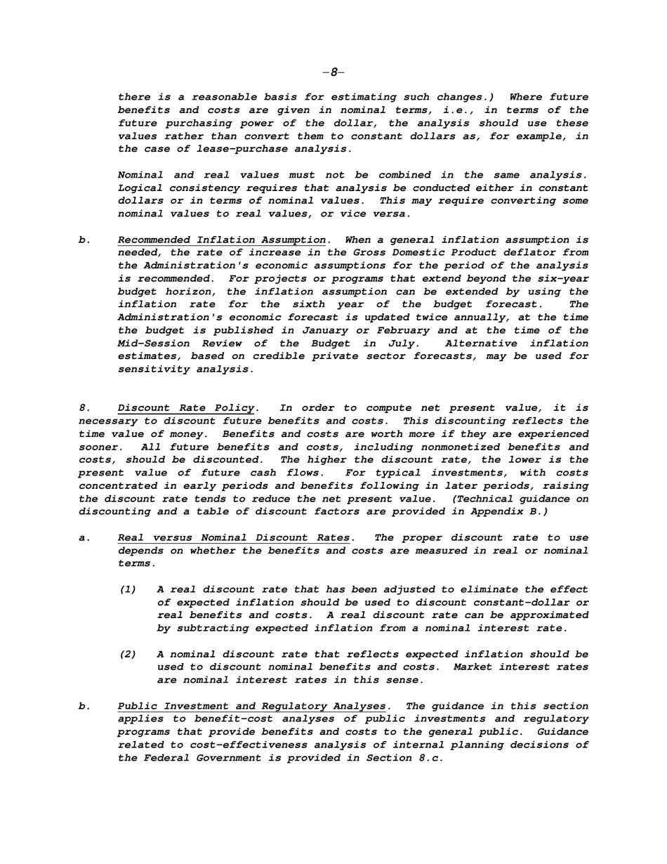 Circular a-94: Guidelines and Discount Rates for Benefit-Cost Analysis of Federal Programs, Page 8