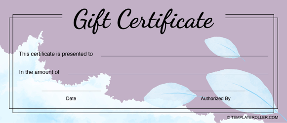 Document preview: Blank Gift Certificate Template - Violet