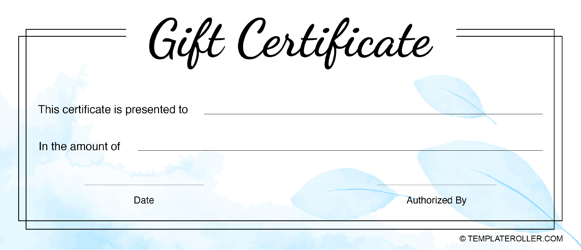 Document preview: Blank Gift Certificate Template - White