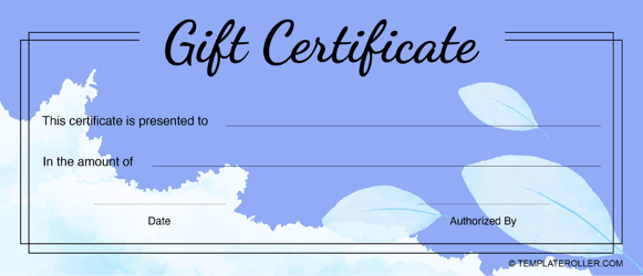 Document preview: Blank Gift Certificate Template - Blue