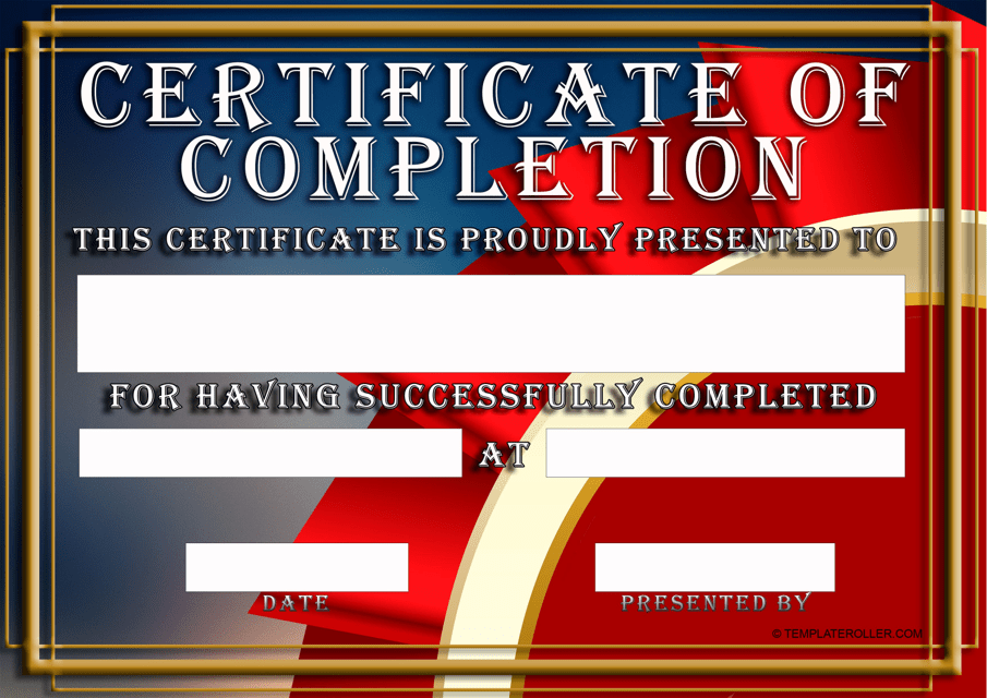 Certificate of Completion Template - Dark Blue and Red