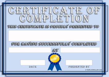 Document preview: Certificate of Completion Template - Blue With Yellow Star