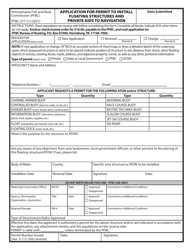 Document preview: Form PFBC-277 Application for Permit to Install Floating Structures and Private AIDS to Navigation - Pennsylvania
