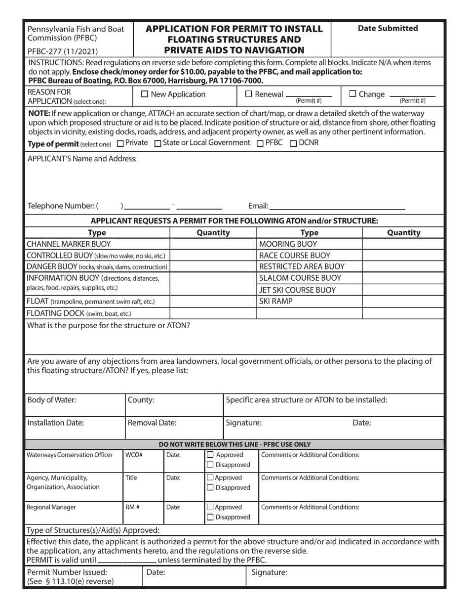 Form PFBC-277 Download Printable PDF or Fill Online Application for ...