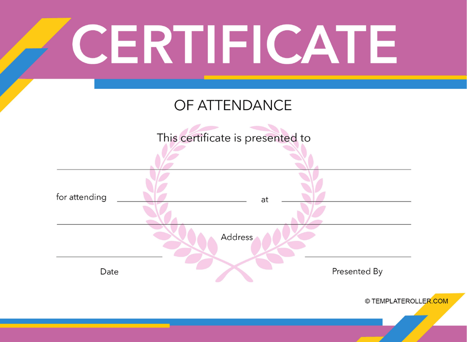 Pink Certificate of Attendance Template