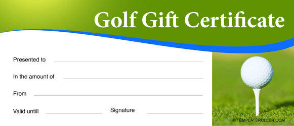 Document preview: Golf Gift Certificate Template - Blue and Green