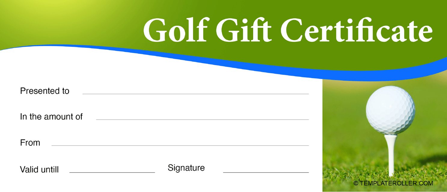 Golf Gift Certificate Template - Blue and Green