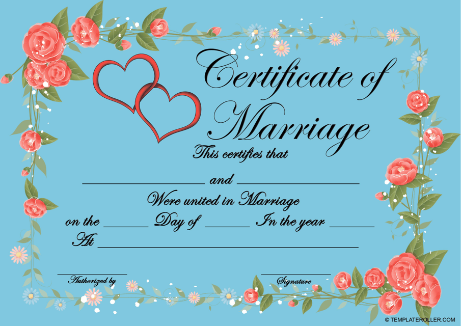 Marriage Certificate Template - Blue