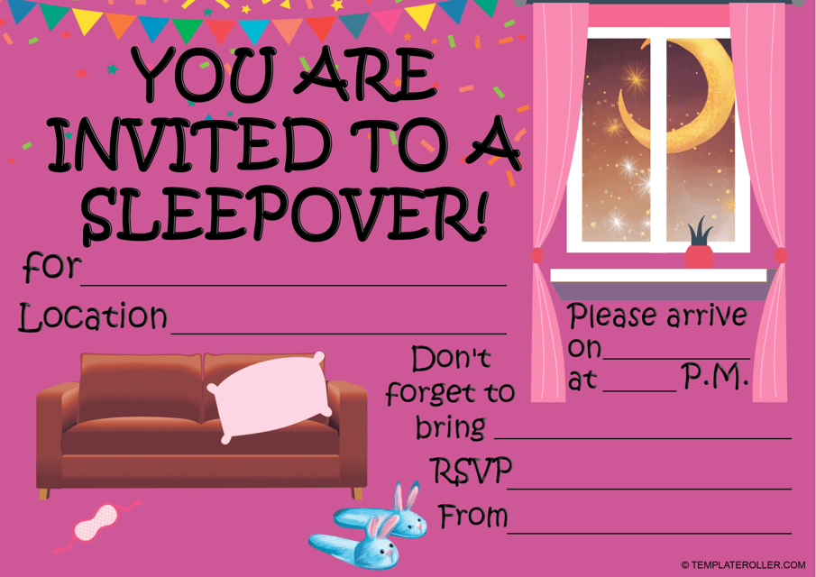 Sleepover Invitation Template - Pink