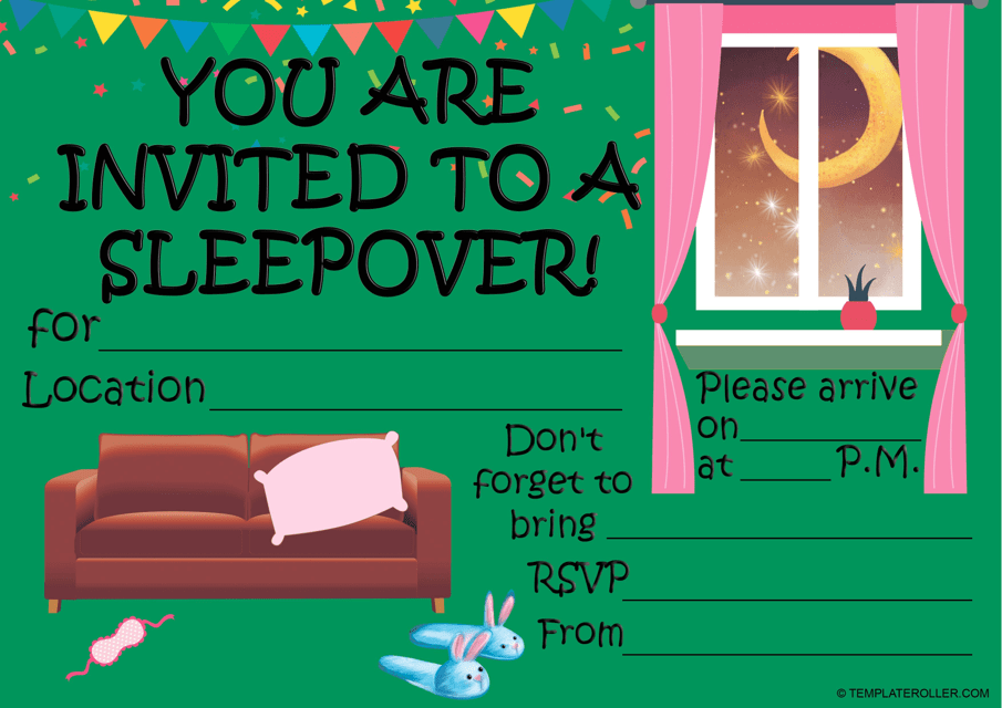 Sleepover Invitation Template - Green