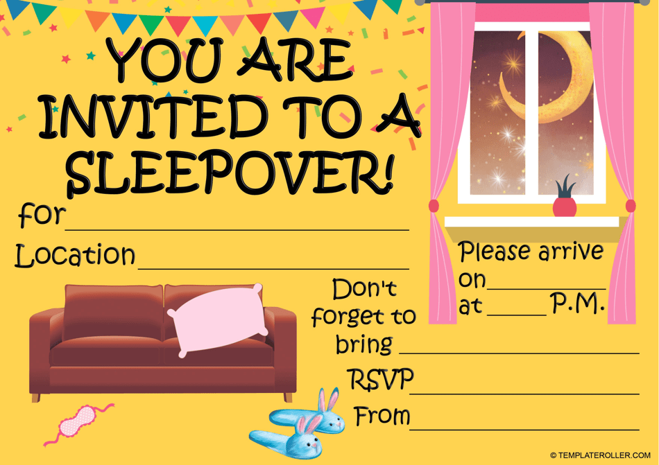Sleepover Invitation Template - Yellow Preview Image