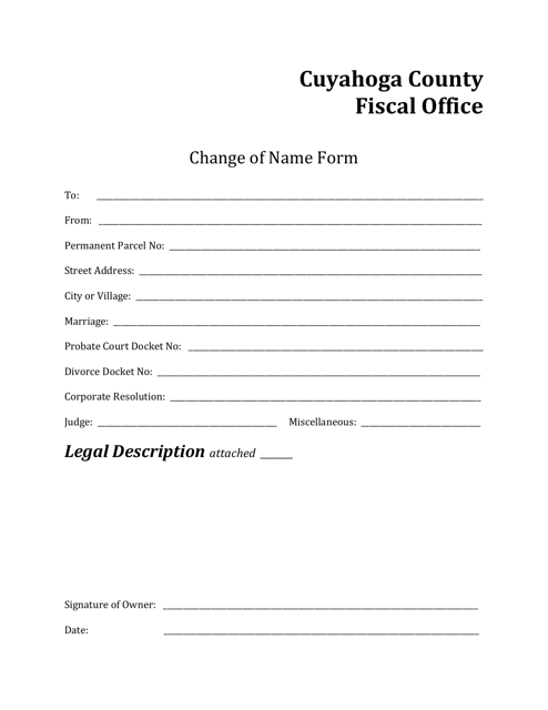 Change of Name Form - Cuyahoga County, Ohio Download Pdf