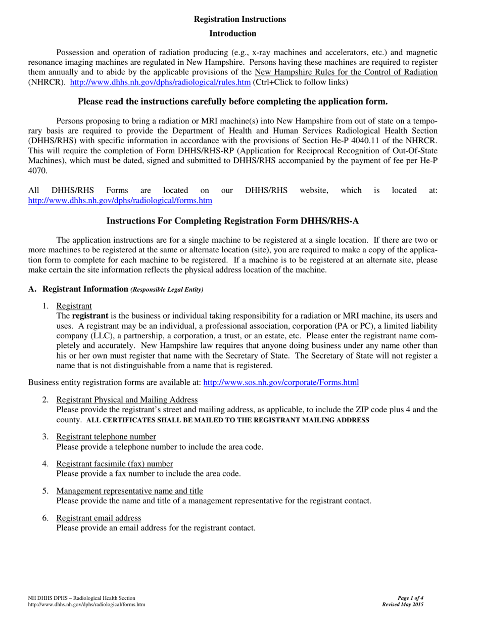 Form DHHS / RHS-A Application for Radiation or Magnetic Resonance Imaging Machine Registration - New Hampshire, Page 2