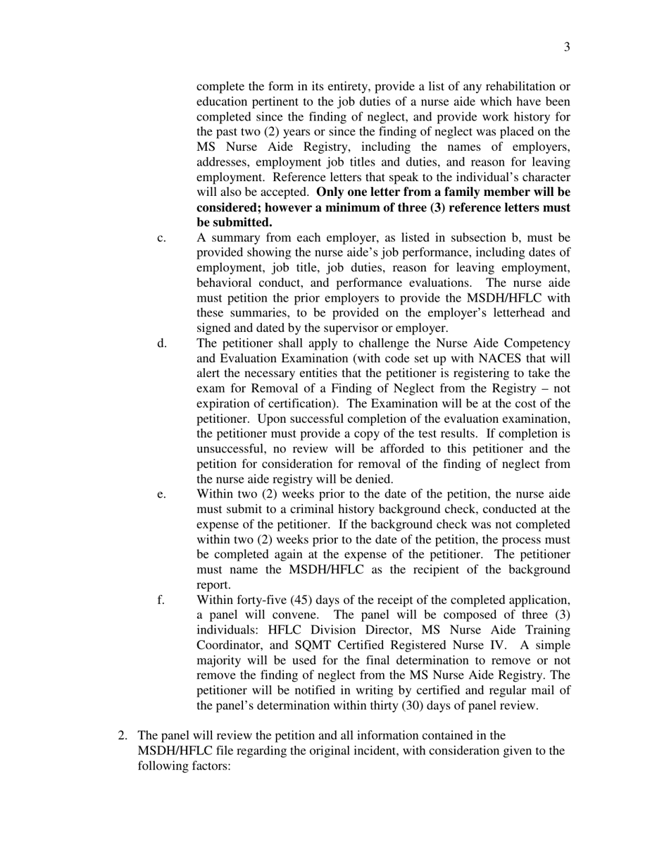 Form 678 Petition for Removal of Finding of Neglect From the Mississippi Nurse Aide Registry - Mississippi, Page 3