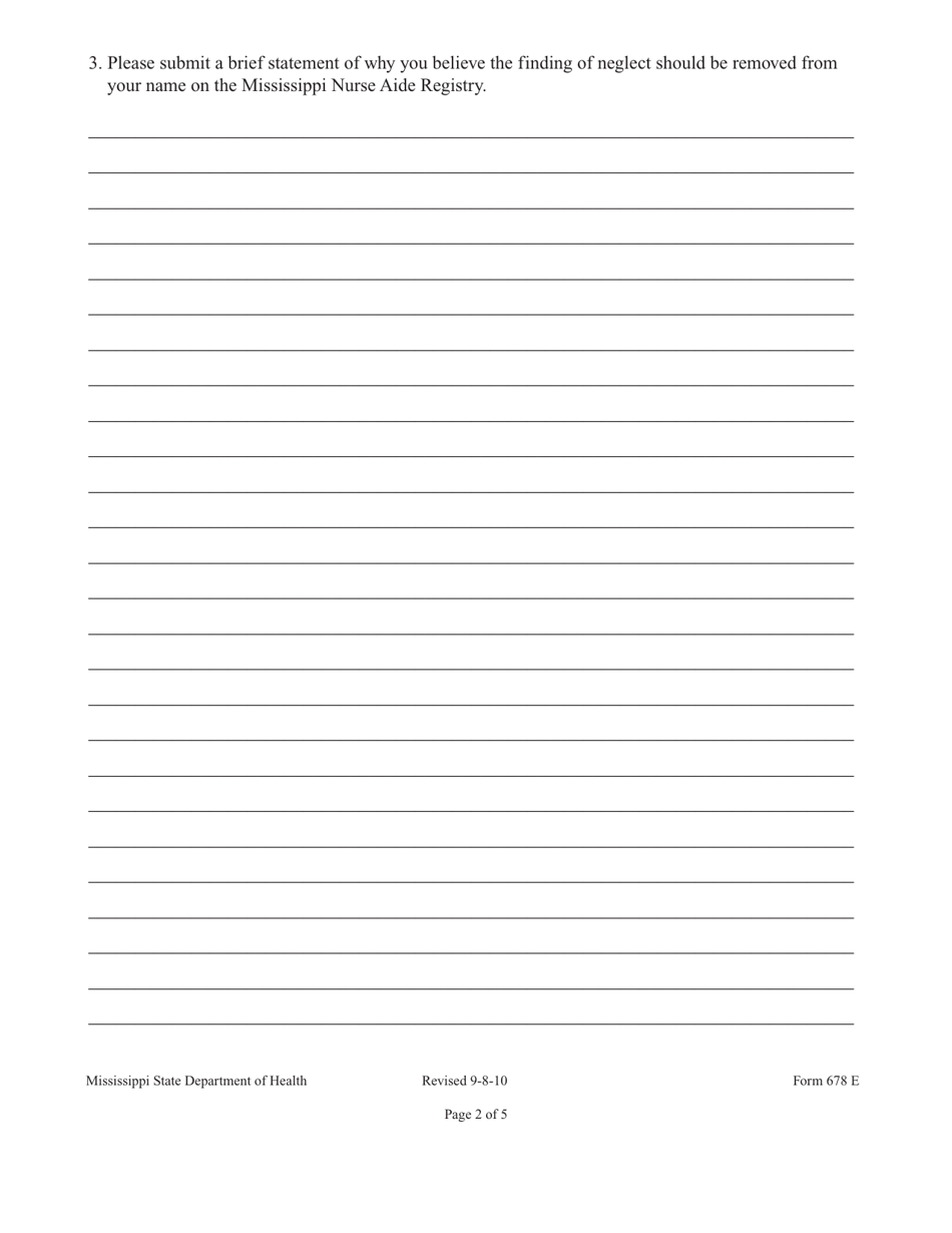 Form 678 Petition for Removal of Finding of Neglect From the Mississippi Nurse Aide Registry - Mississippi, Page 8