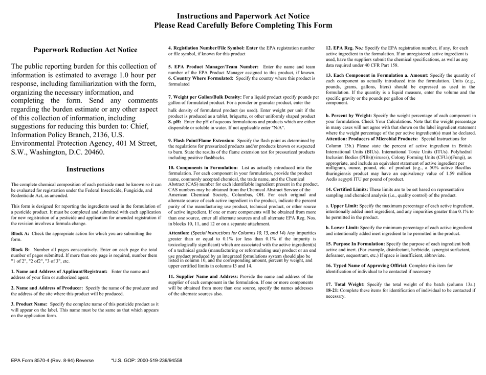 EPA Form 8570-4 Confidential Statement of Formula, Page 2