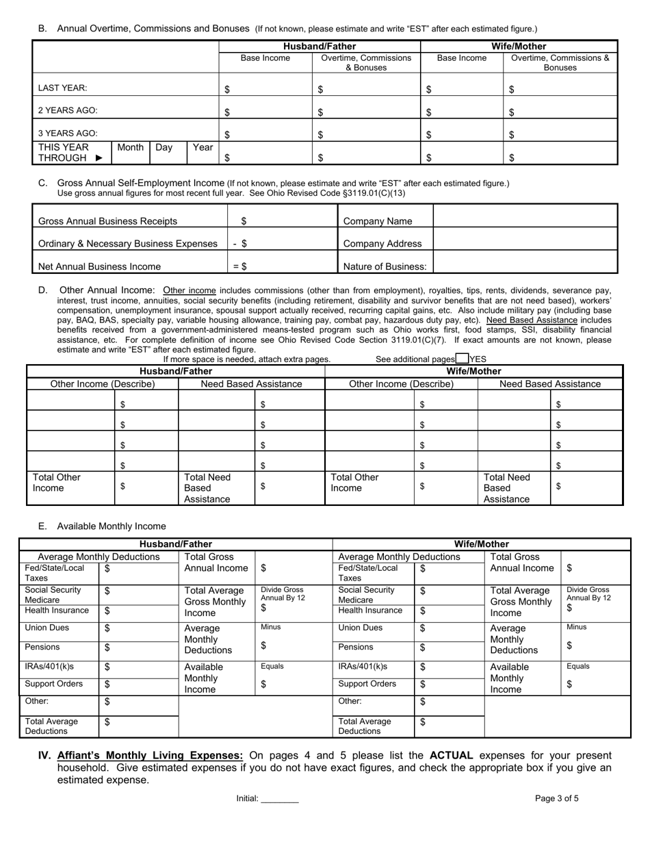Income and Expense Statement With Affidavit (Post-decree) - Cuyahoga County, Ohio, Page 3