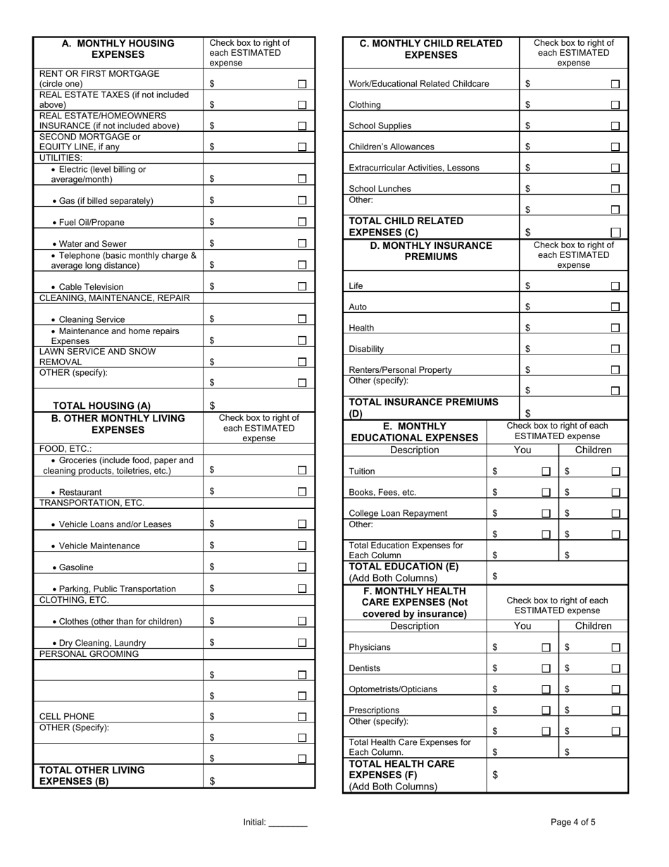 Income and Expense Statement With Affidavit (Post-decree) - Cuyahoga County, Ohio, Page 4