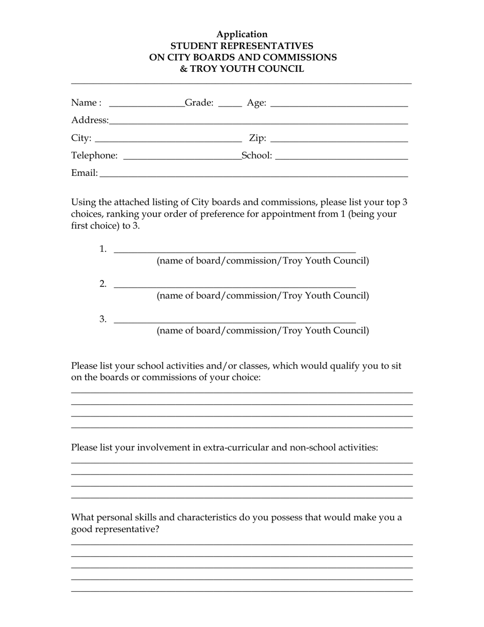Student Board Application - City of Troy, Michigan, Page 1