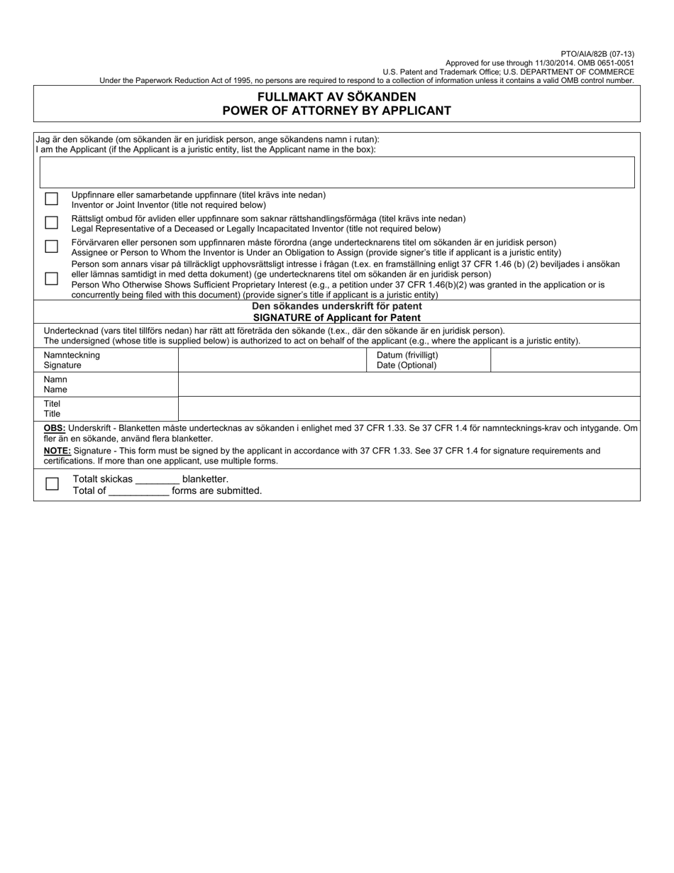 Form PTO / AIA / 82 Transmittal for Power of Attorney to One or More Registered Practitioners (English / Swedish), Page 3