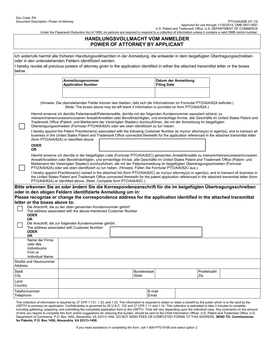 Form PTO / AIA / 82 Transmittal for Power of Attorney to One or More Registered Practitioners (English / German), Page 2