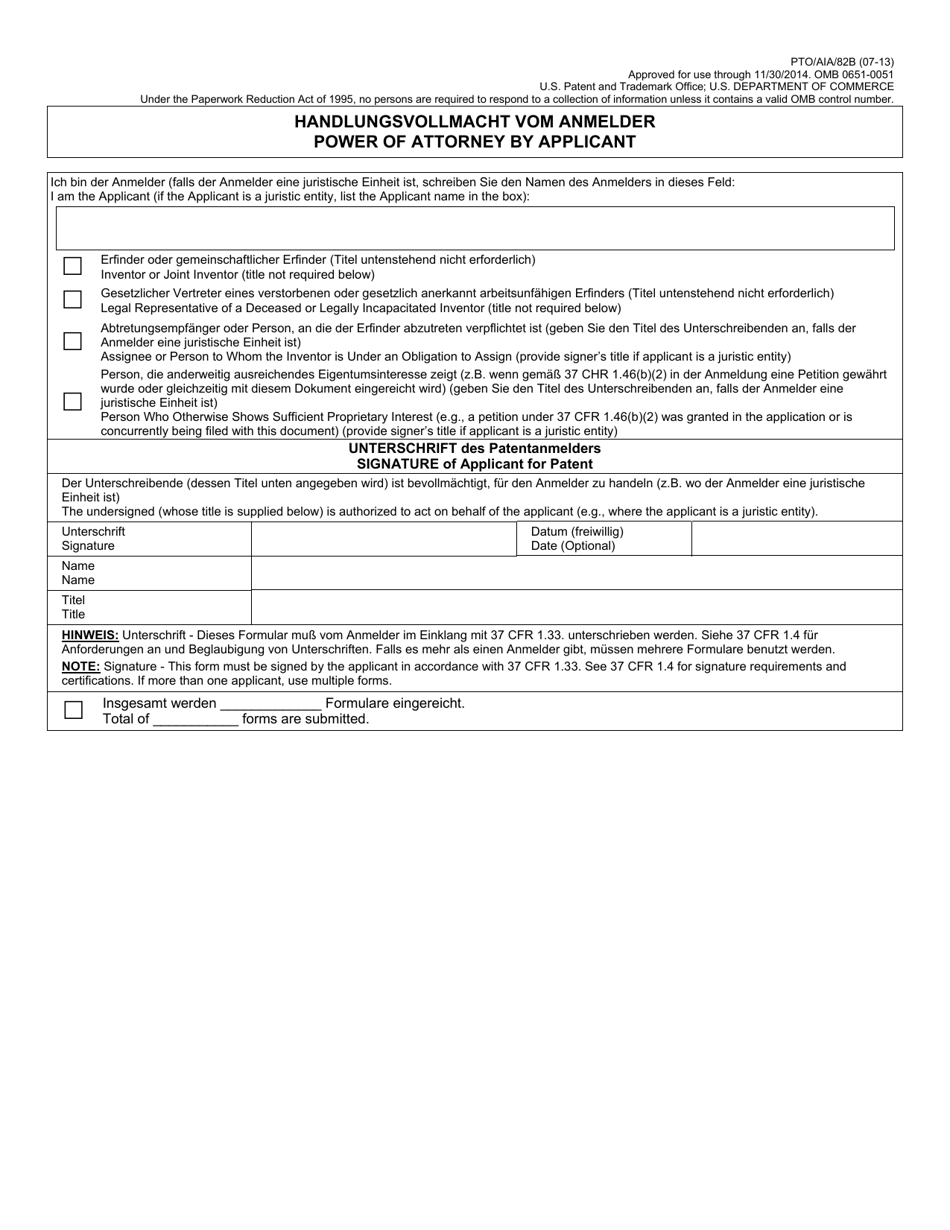 Form PTO / AIA / 82 Transmittal for Power of Attorney to One or More Registered Practitioners (English / German), Page 3