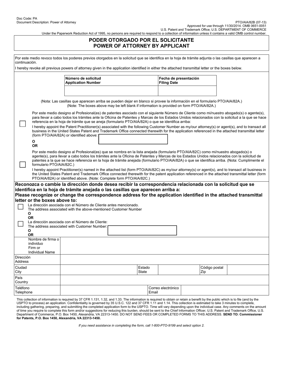 Form PTO / AIA / 82 Transmittal for Power of Attorney to One or More Registered Practitioners (English / Spanish), Page 2