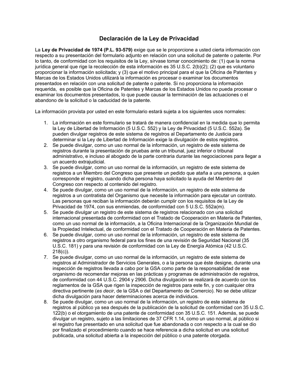 Form PTO / AIA / 82 Transmittal for Power of Attorney to One or More Registered Practitioners (English / Spanish), Page 5