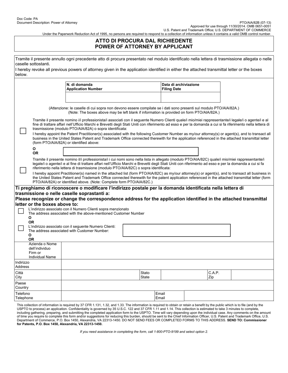 Form PTO / AIA / 82 Transmittal for Power of Attorney to One or More Registered Practitioners (English / Italian), Page 2