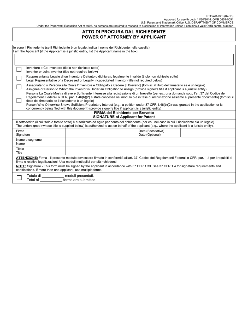 Form PTO / AIA / 82 Transmittal for Power of Attorney to One or More Registered Practitioners (English / Italian), Page 3