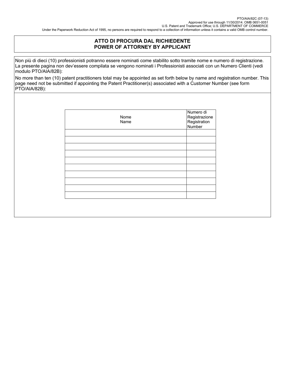 Form PTO / AIA / 82 Transmittal for Power of Attorney to One or More Registered Practitioners (English / Italian), Page 4